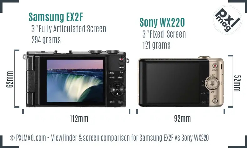 Samsung EX2F vs Sony WX220 Screen and Viewfinder comparison