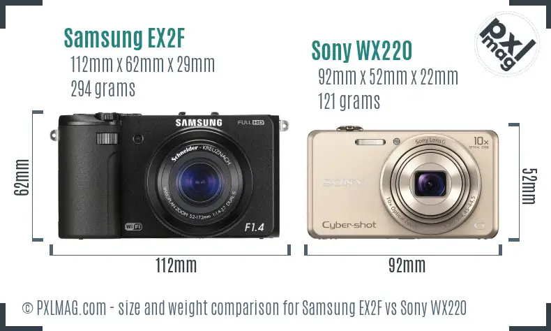 Samsung EX2F vs Sony WX220 size comparison