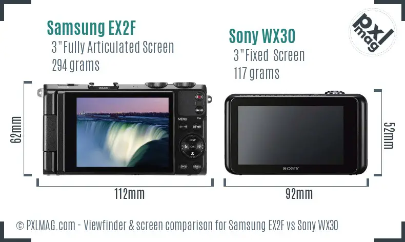 Samsung EX2F vs Sony WX30 Screen and Viewfinder comparison