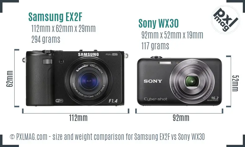 Samsung EX2F vs Sony WX30 size comparison