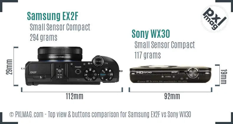 Samsung EX2F vs Sony WX30 top view buttons comparison