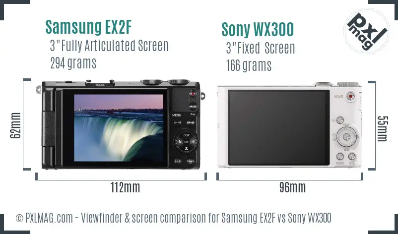 Samsung EX2F vs Sony WX300 Screen and Viewfinder comparison