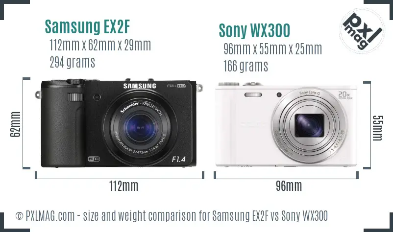 Samsung EX2F vs Sony WX300 size comparison