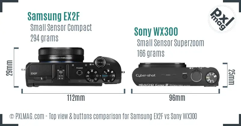 Samsung EX2F vs Sony WX300 top view buttons comparison