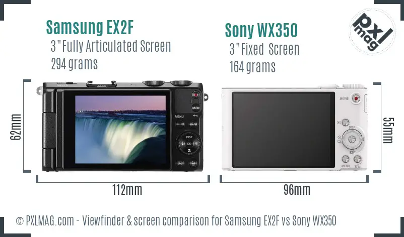 Samsung EX2F vs Sony WX350 Screen and Viewfinder comparison