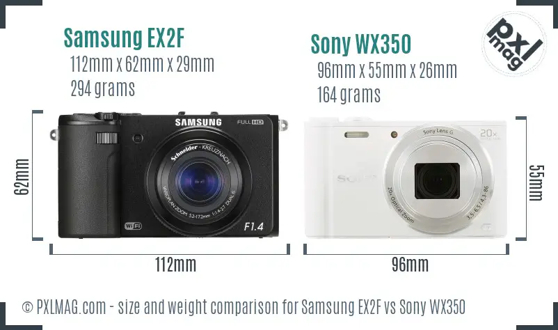 Samsung EX2F vs Sony WX350 size comparison
