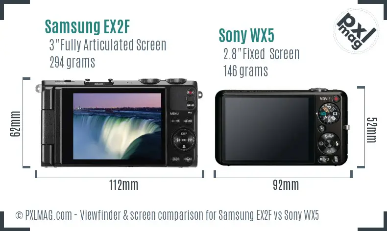 Samsung EX2F vs Sony WX5 Screen and Viewfinder comparison