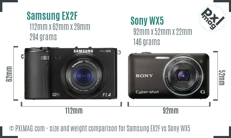 Samsung EX2F vs Sony WX5 size comparison