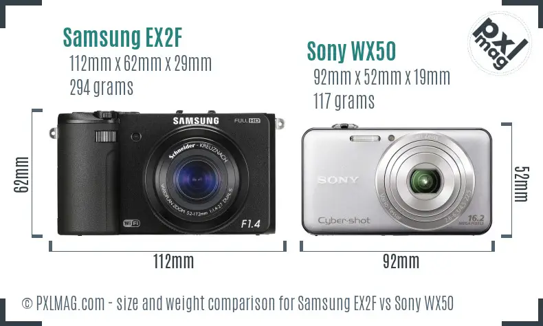 Samsung EX2F vs Sony WX50 size comparison