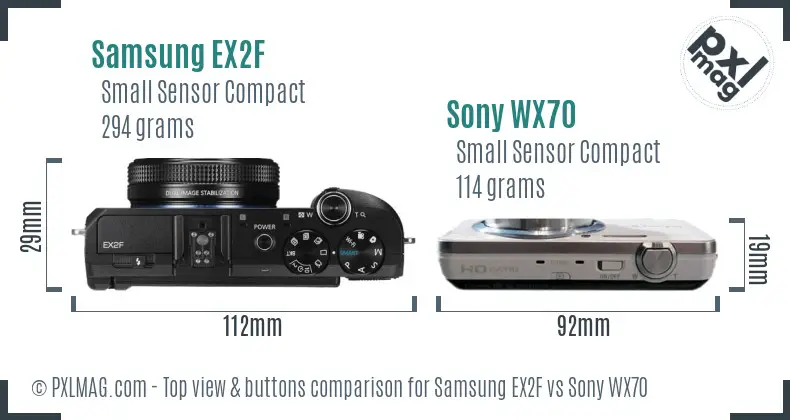 Samsung EX2F vs Sony WX70 top view buttons comparison