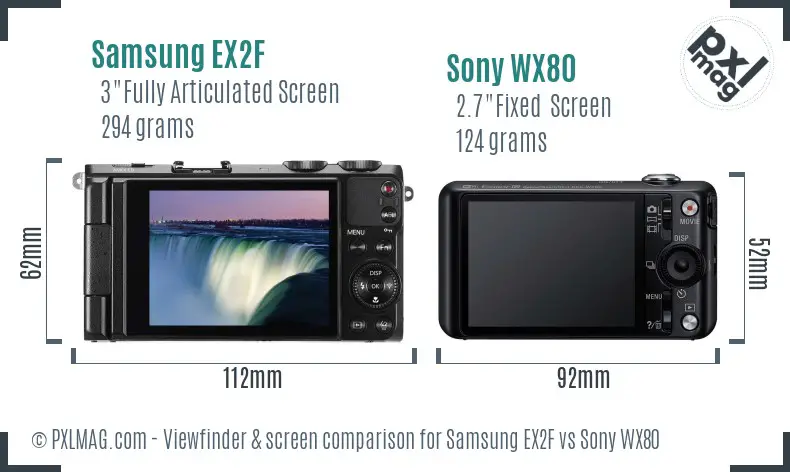 Samsung EX2F vs Sony WX80 Screen and Viewfinder comparison