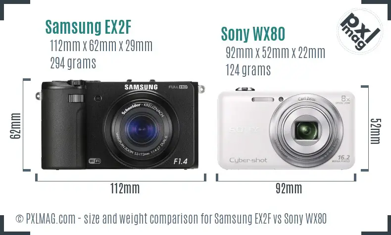 Samsung EX2F vs Sony WX80 size comparison