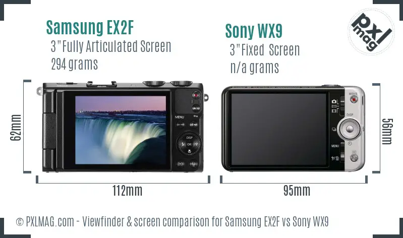 Samsung EX2F vs Sony WX9 Screen and Viewfinder comparison