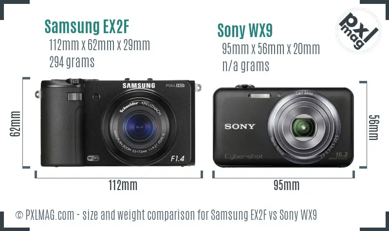 Samsung EX2F vs Sony WX9 size comparison