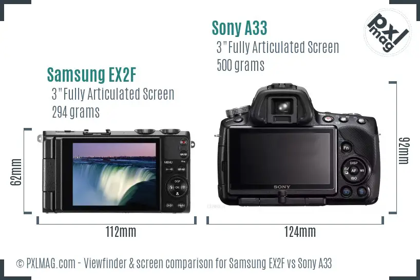 Samsung EX2F vs Sony A33 Screen and Viewfinder comparison