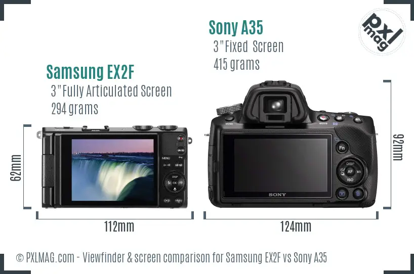 Samsung EX2F vs Sony A35 Screen and Viewfinder comparison