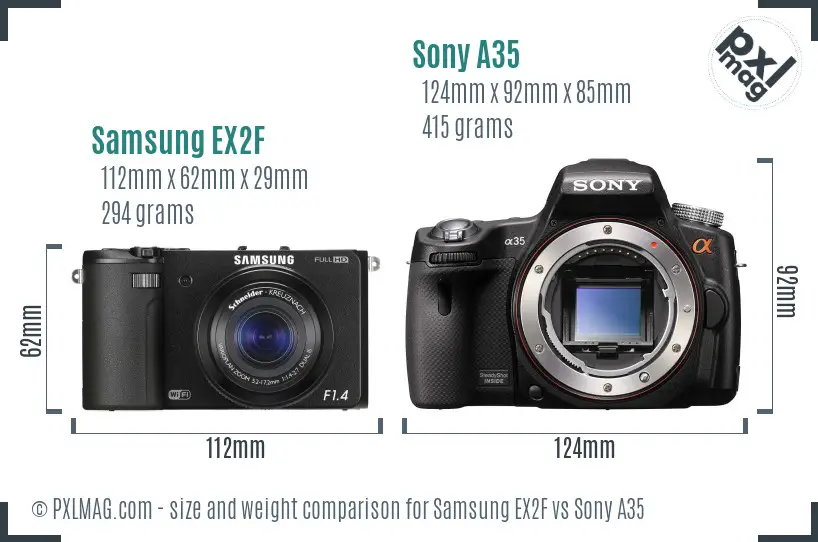 Samsung EX2F vs Sony A35 size comparison