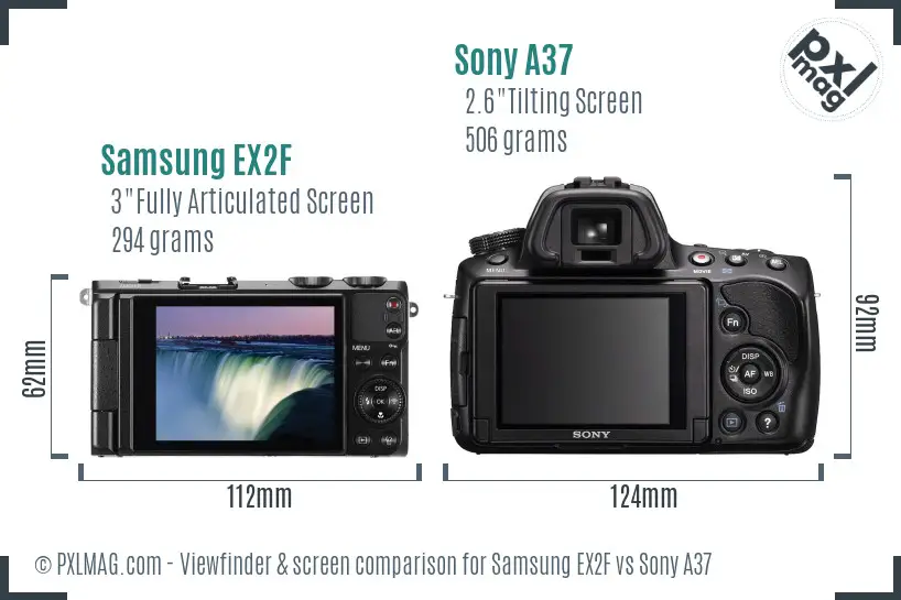 Samsung EX2F vs Sony A37 Screen and Viewfinder comparison