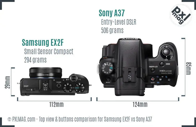 Samsung EX2F vs Sony A37 top view buttons comparison