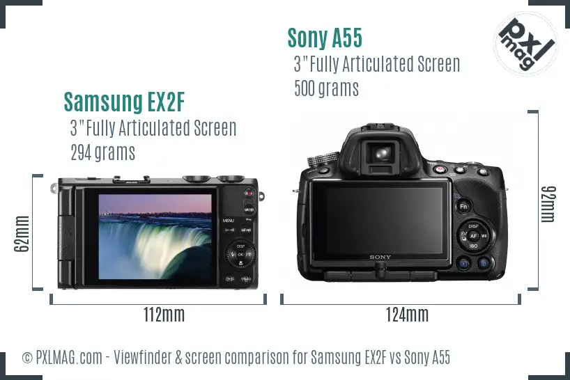 Samsung EX2F vs Sony A55 Screen and Viewfinder comparison