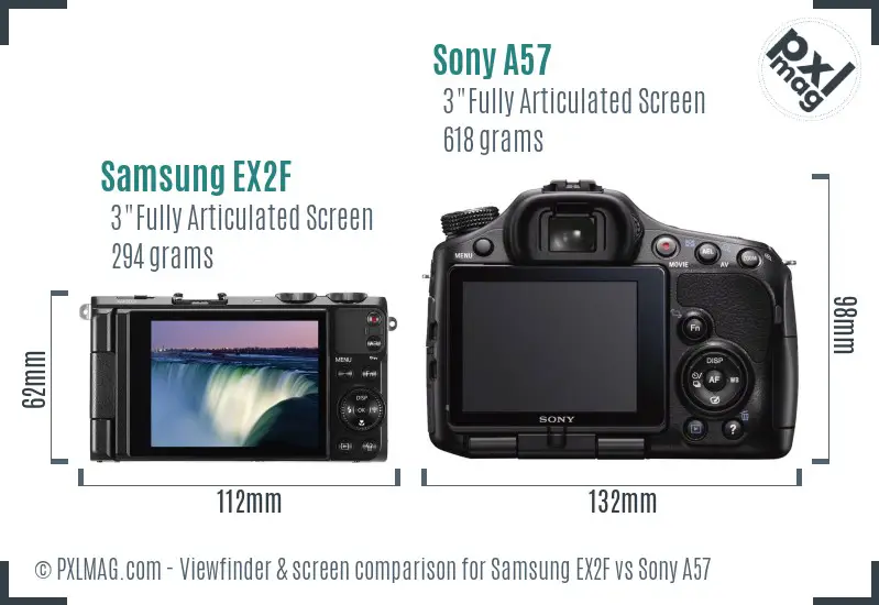 Samsung EX2F vs Sony A57 Screen and Viewfinder comparison