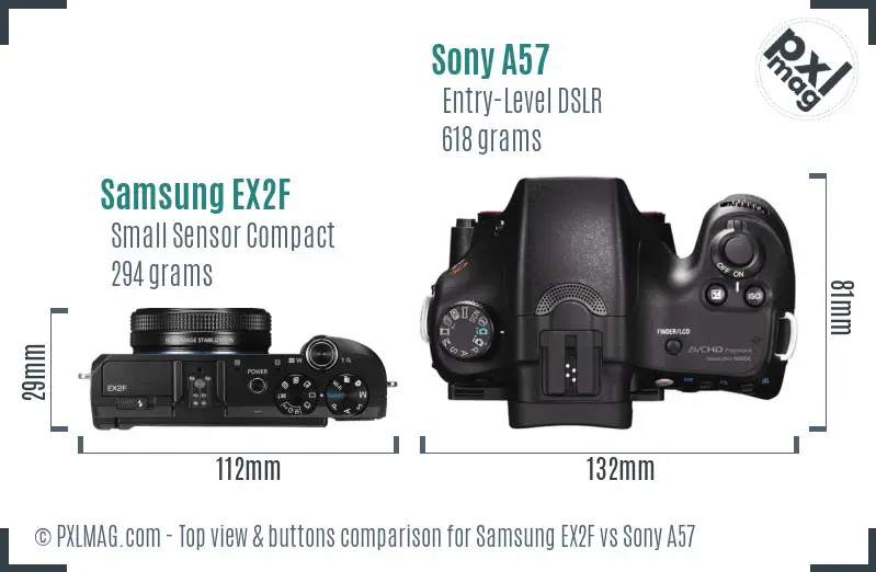 Samsung EX2F vs Sony A57 top view buttons comparison