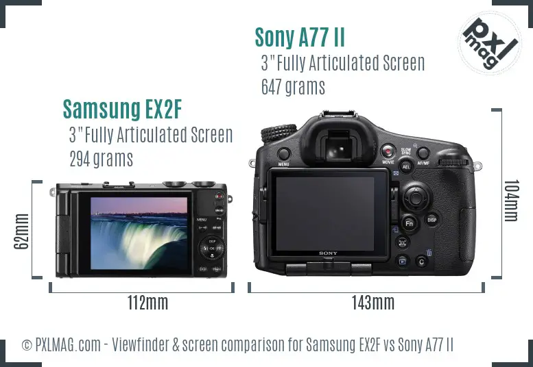Samsung EX2F vs Sony A77 II Screen and Viewfinder comparison