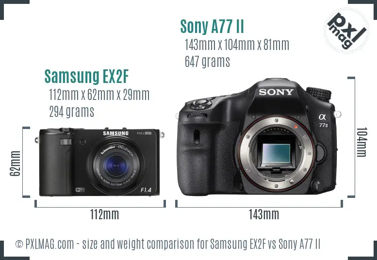 Samsung EX2F vs Sony A77 II size comparison