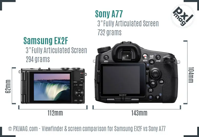 Samsung EX2F vs Sony A77 Screen and Viewfinder comparison