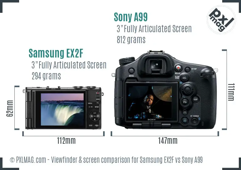 Samsung EX2F vs Sony A99 Screen and Viewfinder comparison