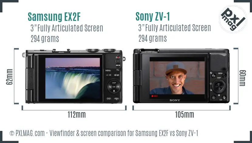 Samsung EX2F vs Sony ZV-1 Screen and Viewfinder comparison