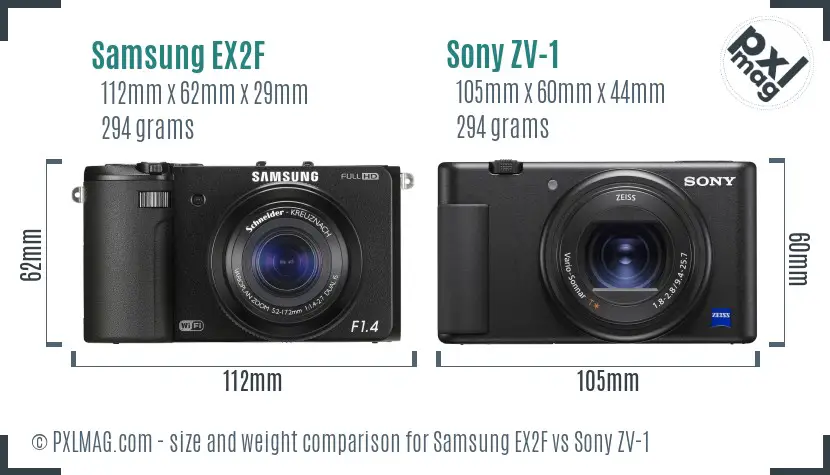 Samsung EX2F vs Sony ZV-1 size comparison
