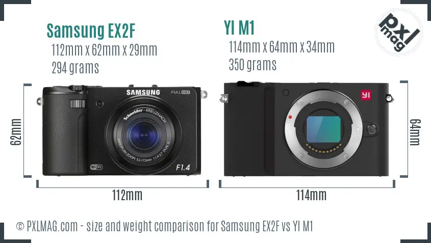 Samsung EX2F vs YI M1 size comparison