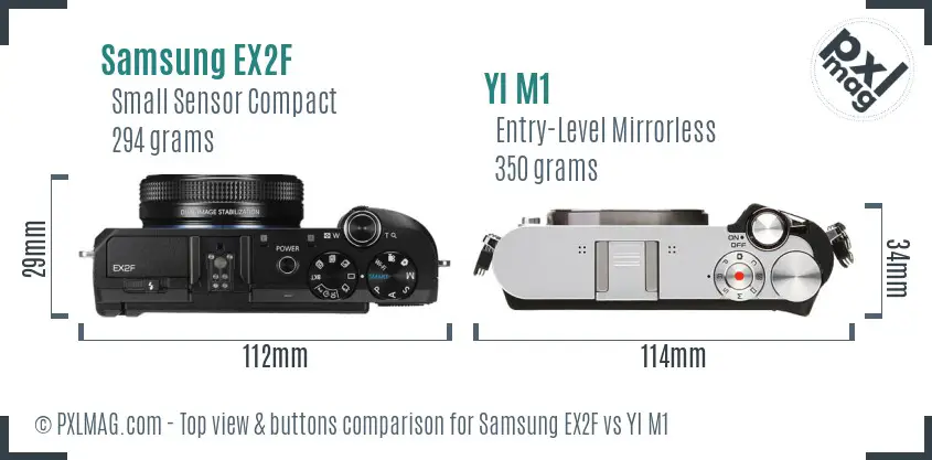 Samsung EX2F vs YI M1 top view buttons comparison