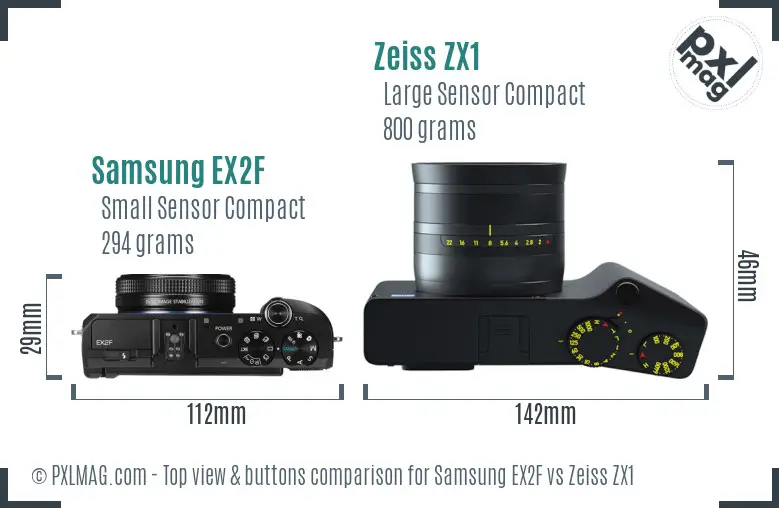 Samsung EX2F vs Zeiss ZX1 top view buttons comparison