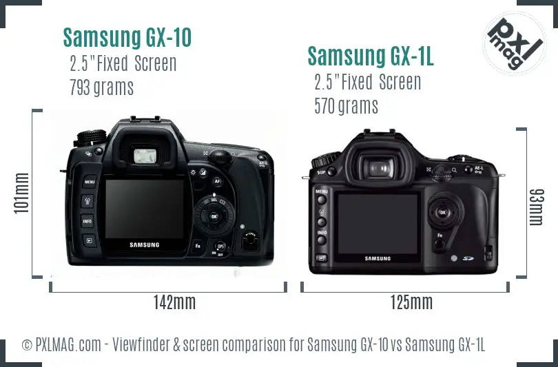 Samsung GX-10 vs Samsung GX-1L Screen and Viewfinder comparison