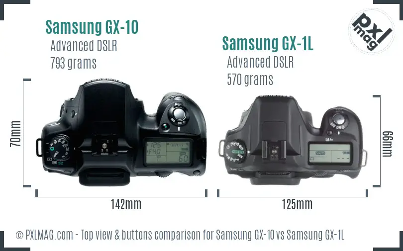 Samsung GX-10 vs Samsung GX-1L top view buttons comparison