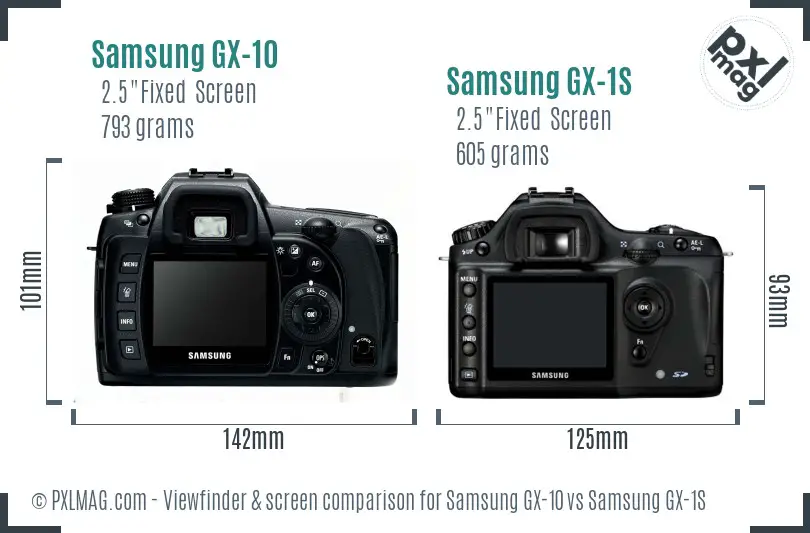 Samsung GX-10 vs Samsung GX-1S Screen and Viewfinder comparison