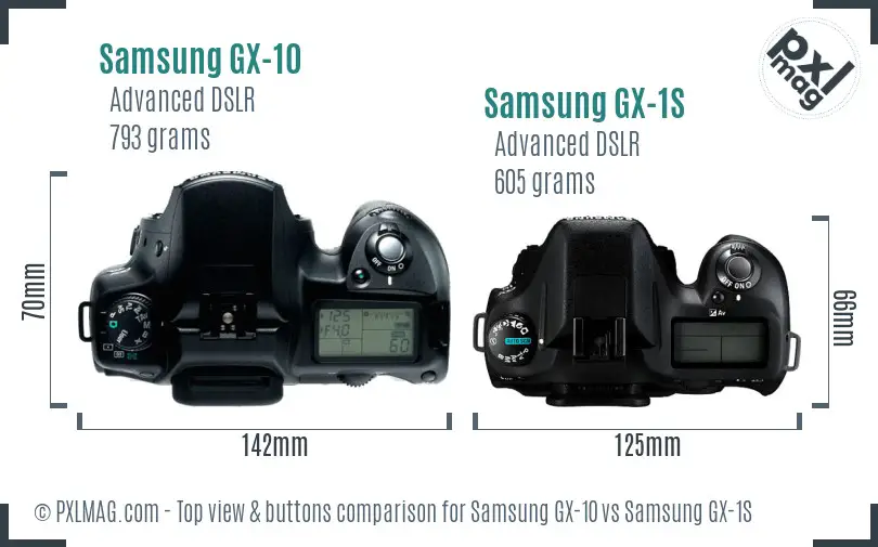 Samsung GX-10 vs Samsung GX-1S top view buttons comparison