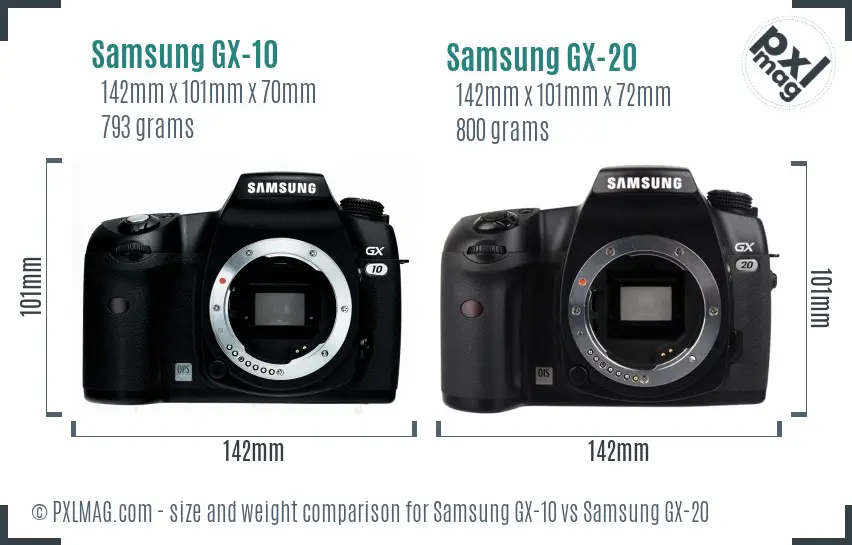 Samsung GX-10 vs Samsung GX-20 size comparison
