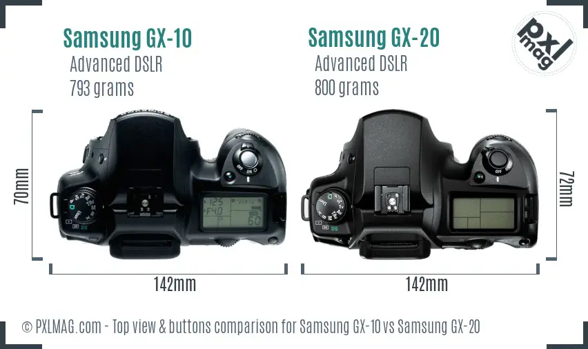 Samsung GX-10 vs Samsung GX-20 top view buttons comparison