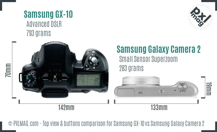 Samsung GX-10 vs Samsung Galaxy Camera 2 top view buttons comparison
