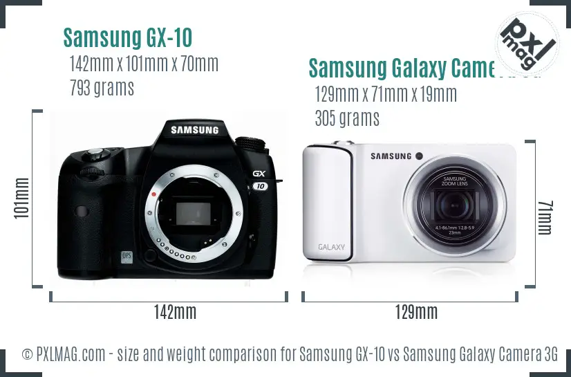 Samsung GX-10 vs Samsung Galaxy Camera 3G size comparison