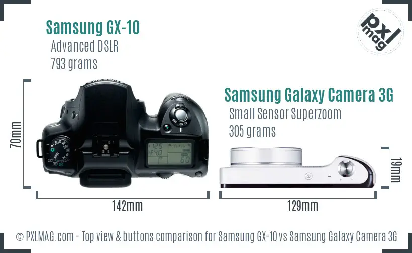 Samsung GX-10 vs Samsung Galaxy Camera 3G top view buttons comparison