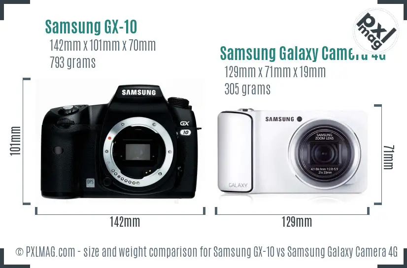 Samsung GX-10 vs Samsung Galaxy Camera 4G size comparison