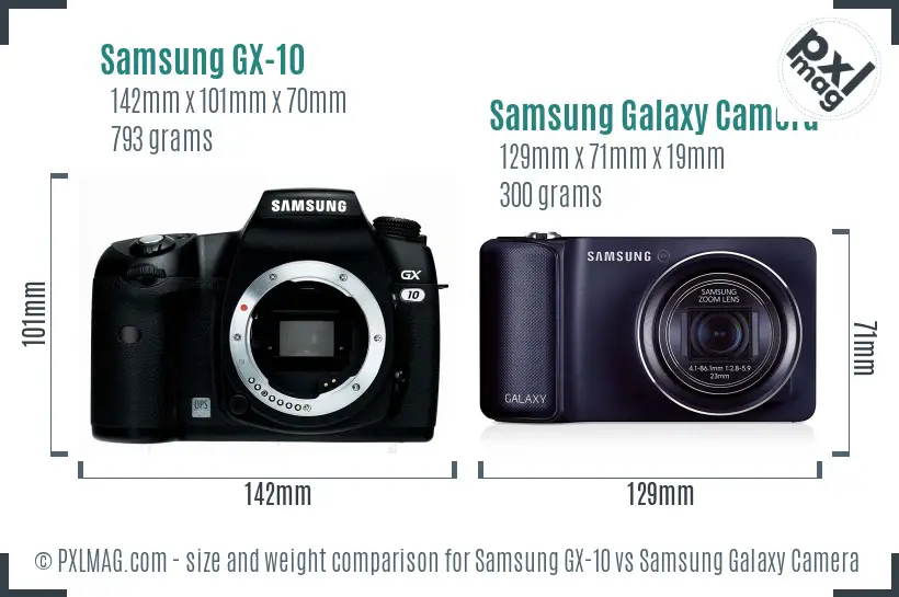Samsung GX-10 vs Samsung Galaxy Camera size comparison