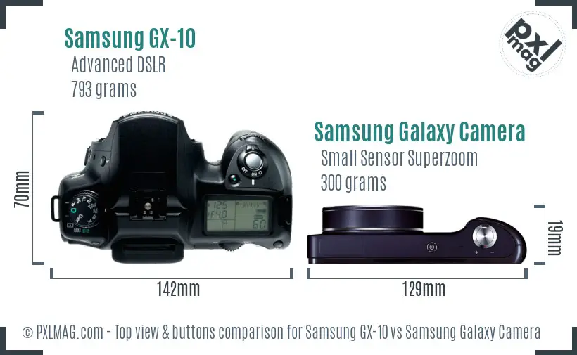 Samsung GX-10 vs Samsung Galaxy Camera top view buttons comparison