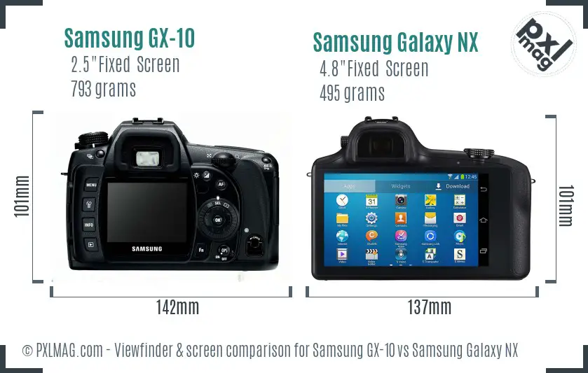 Samsung GX-10 vs Samsung Galaxy NX Screen and Viewfinder comparison