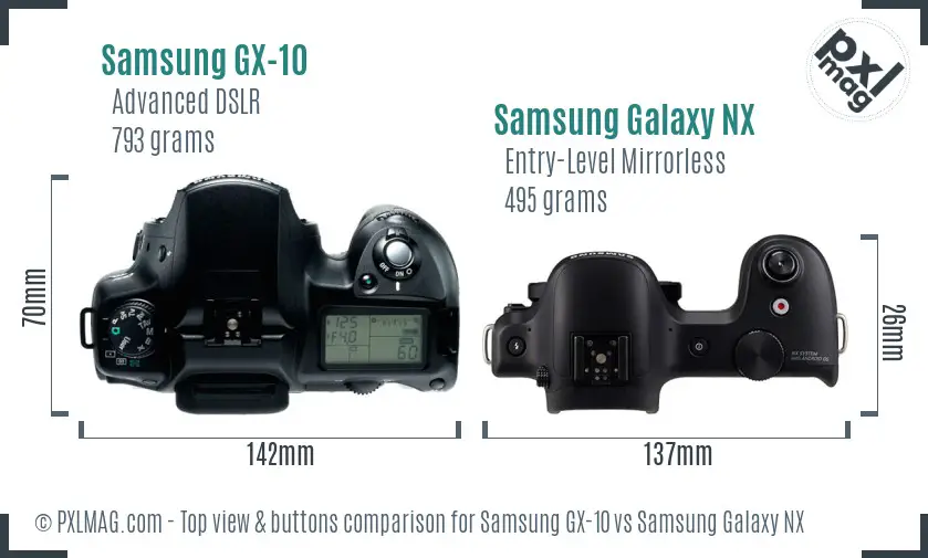 Samsung GX-10 vs Samsung Galaxy NX top view buttons comparison