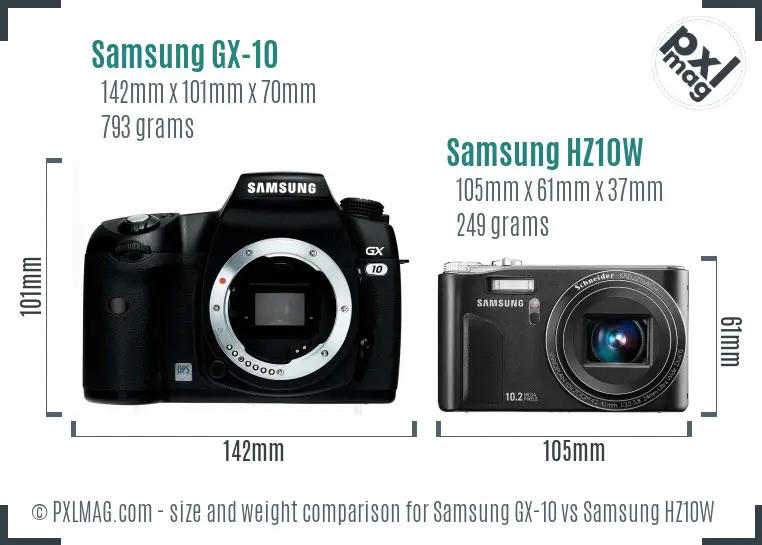 Samsung GX-10 vs Samsung HZ10W size comparison